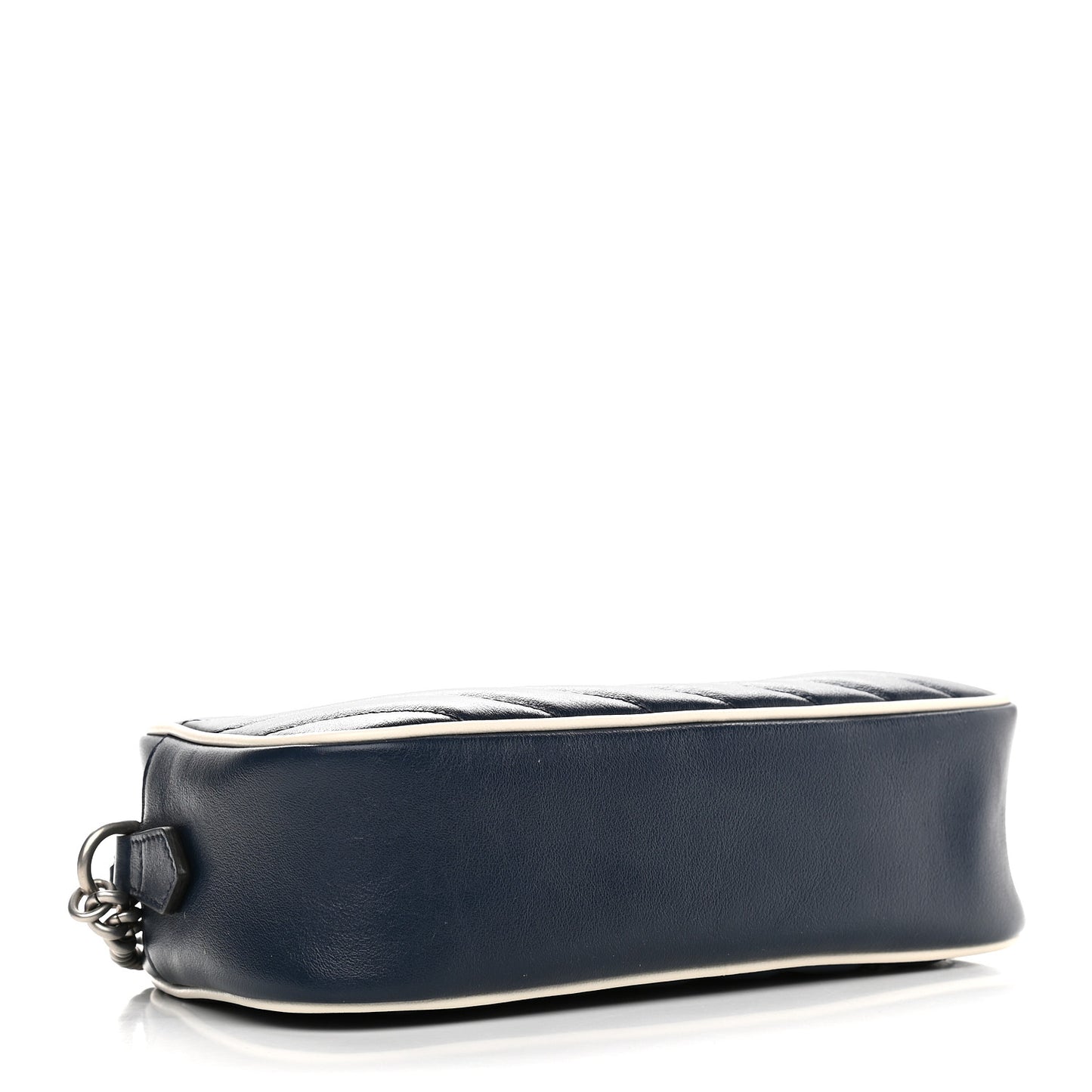 Vintage Effect Calfskin Matelasse Diagonal Small Torchon GG Marmont Chain Shoulder Bag Blue Agata Mystic White