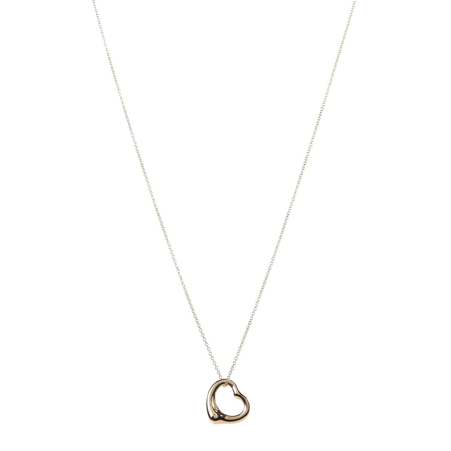 Tiffany 18K Yellow Gold 16mm Elsa Peretti Open Heart Pendant Necklace 1 of 9