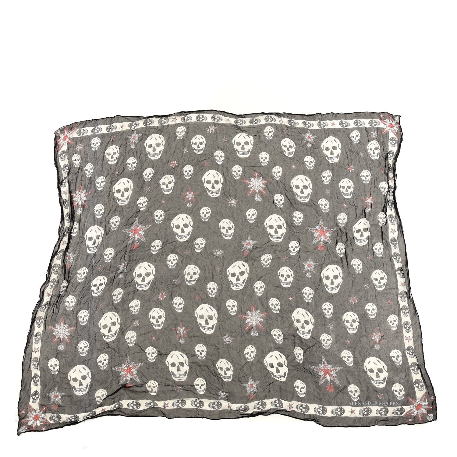 Alexander McQueen Silk Chiffon Star Skull Scarf Black Ivory 1 of 2