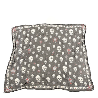 Alexander McQueen Silk Chiffon Star Skull Scarf Black Ivory 1 of 2
