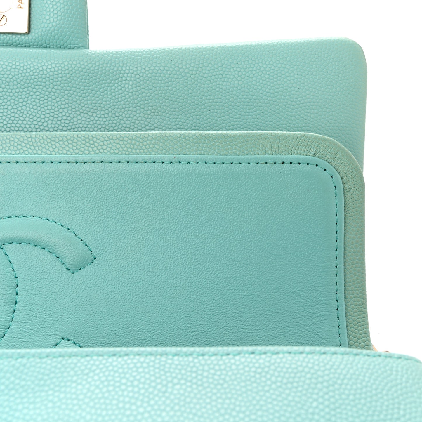 Caviar Quilted Medium Double Flap Light Blue