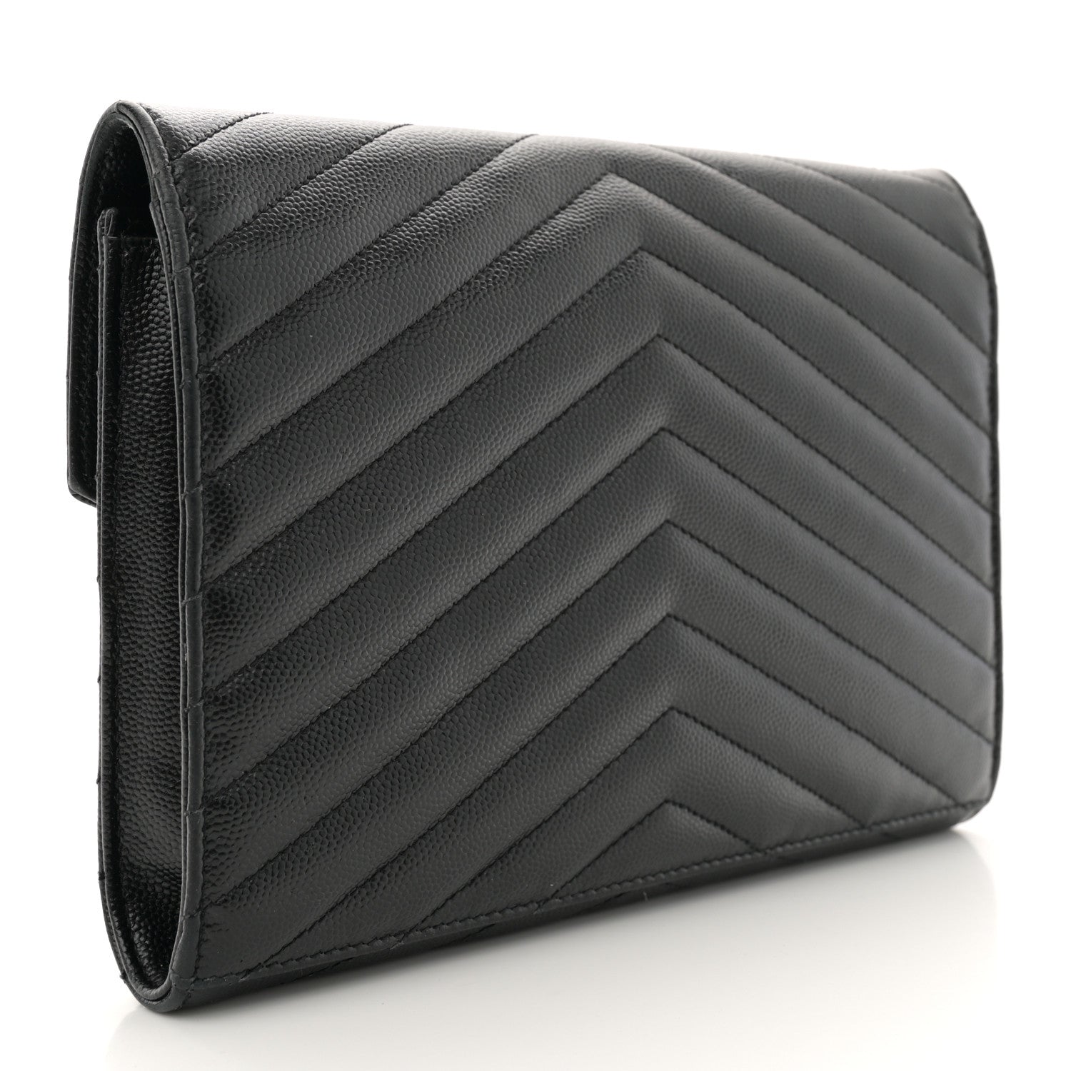 Saint Laurent Grain De Poudre Matelasse Chevron Monogram Cassandre Flap Pouch Black 3 of 10