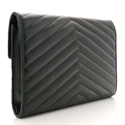 Saint Laurent Grain De Poudre Matelasse Chevron Monogram Cassandre Flap Pouch Black 3 of 10
