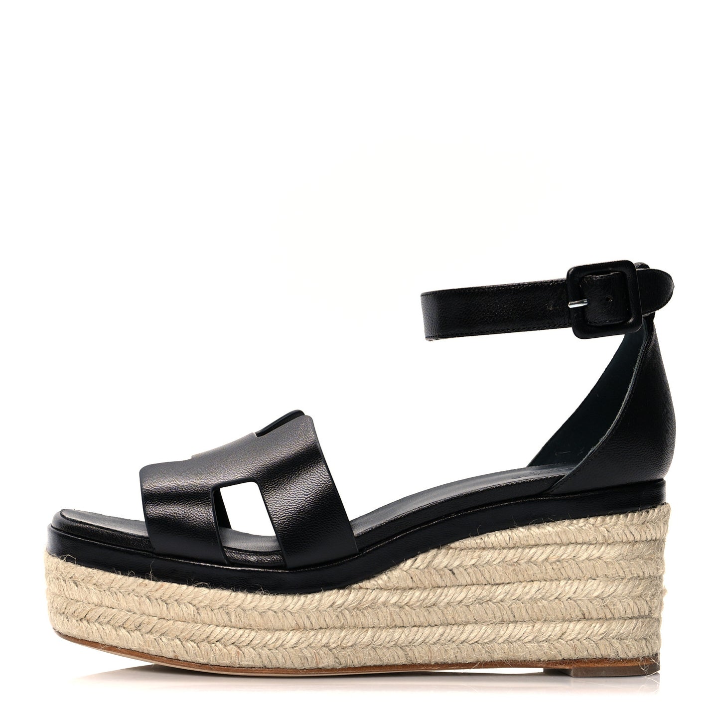 Goatskin Elda Espadrille Wedge Sandals 39 Black
