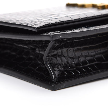 Saint Laurent Calfskin Crocodile Embossed Kate Monogram Tassel Chain Wallet Black 8 of 11