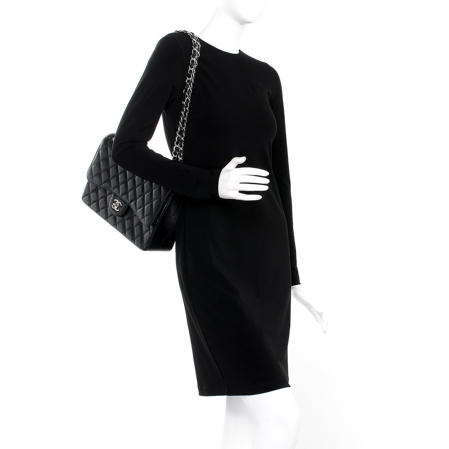 Caviar Quilted Jumbo Double Flap Black