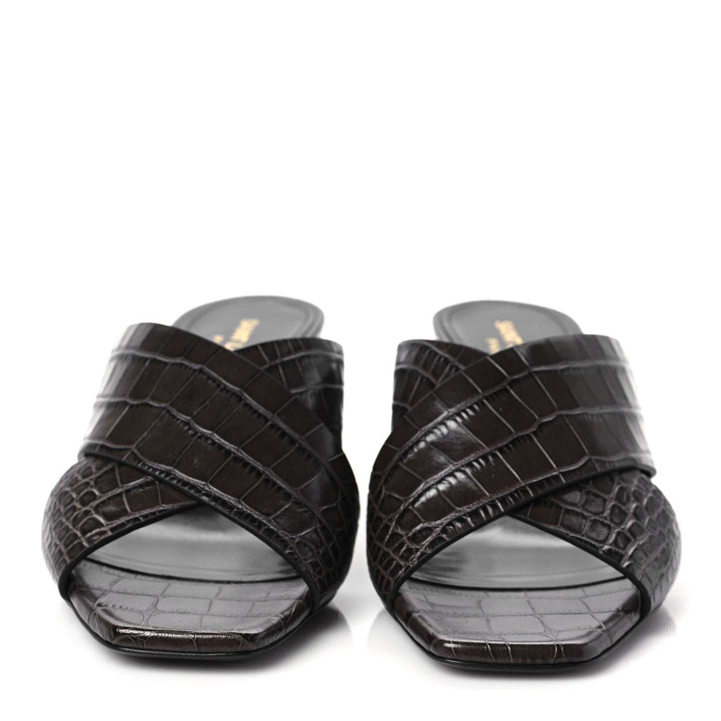 Crocodile Embossed Calfskin LouLou Mule Sandals 36.5 Ultra Grey