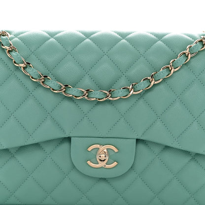 Chanel Caviar Quilted Jumbo Double Flap Light Green 8 of 10
