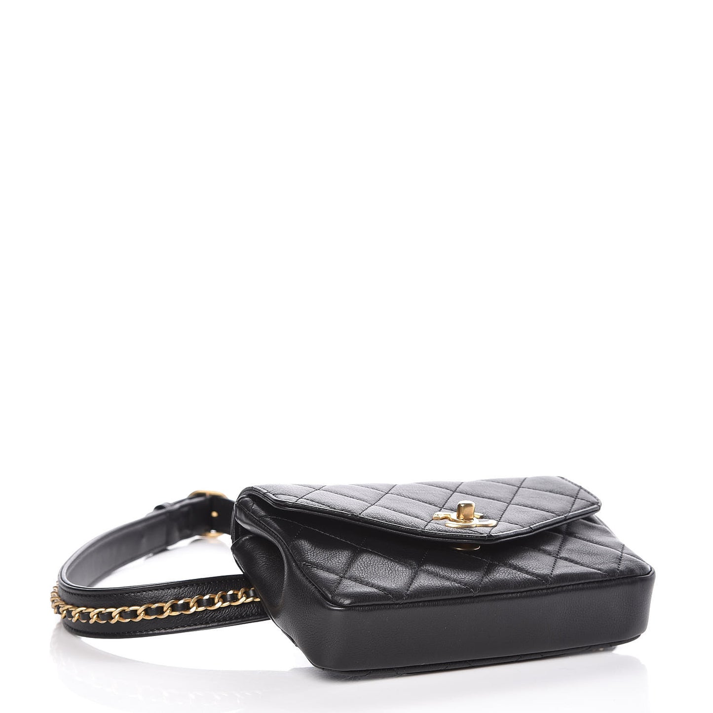 Calfskin Quilted Flap Waist Bag Black