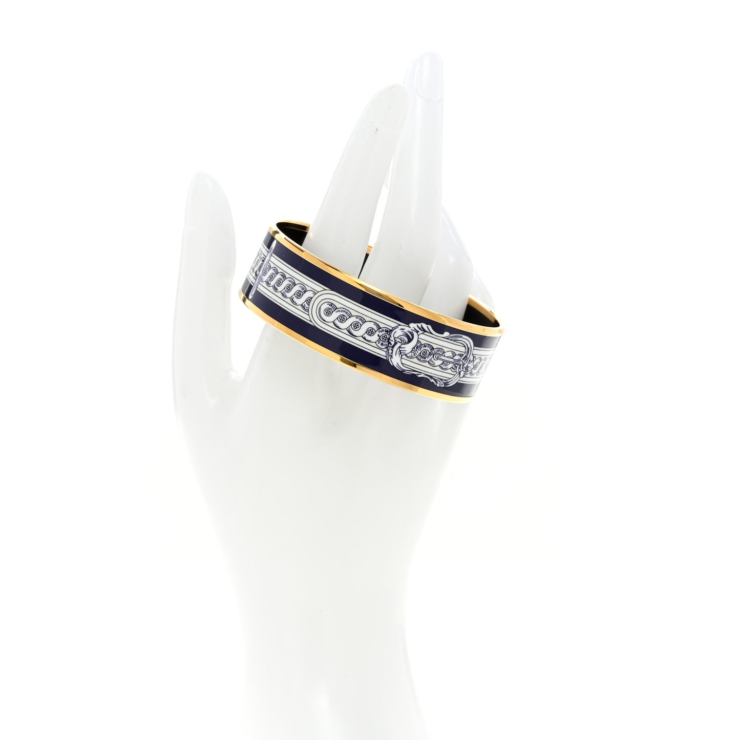 Enamel Printed Bride De Cour Wide Bracelet 65 Beige Blue