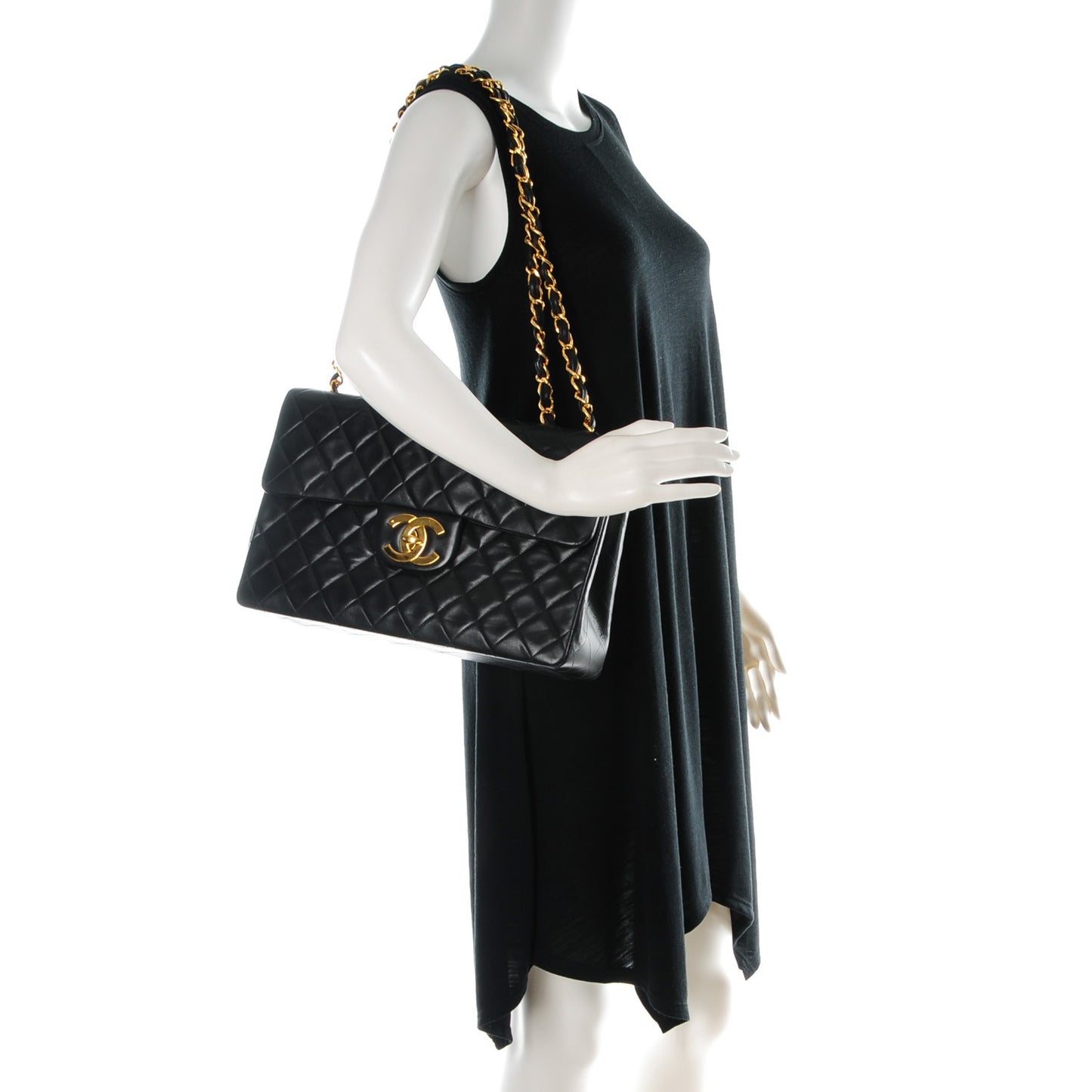 Lambskin Quilted XL Jumbo Single Flap Black