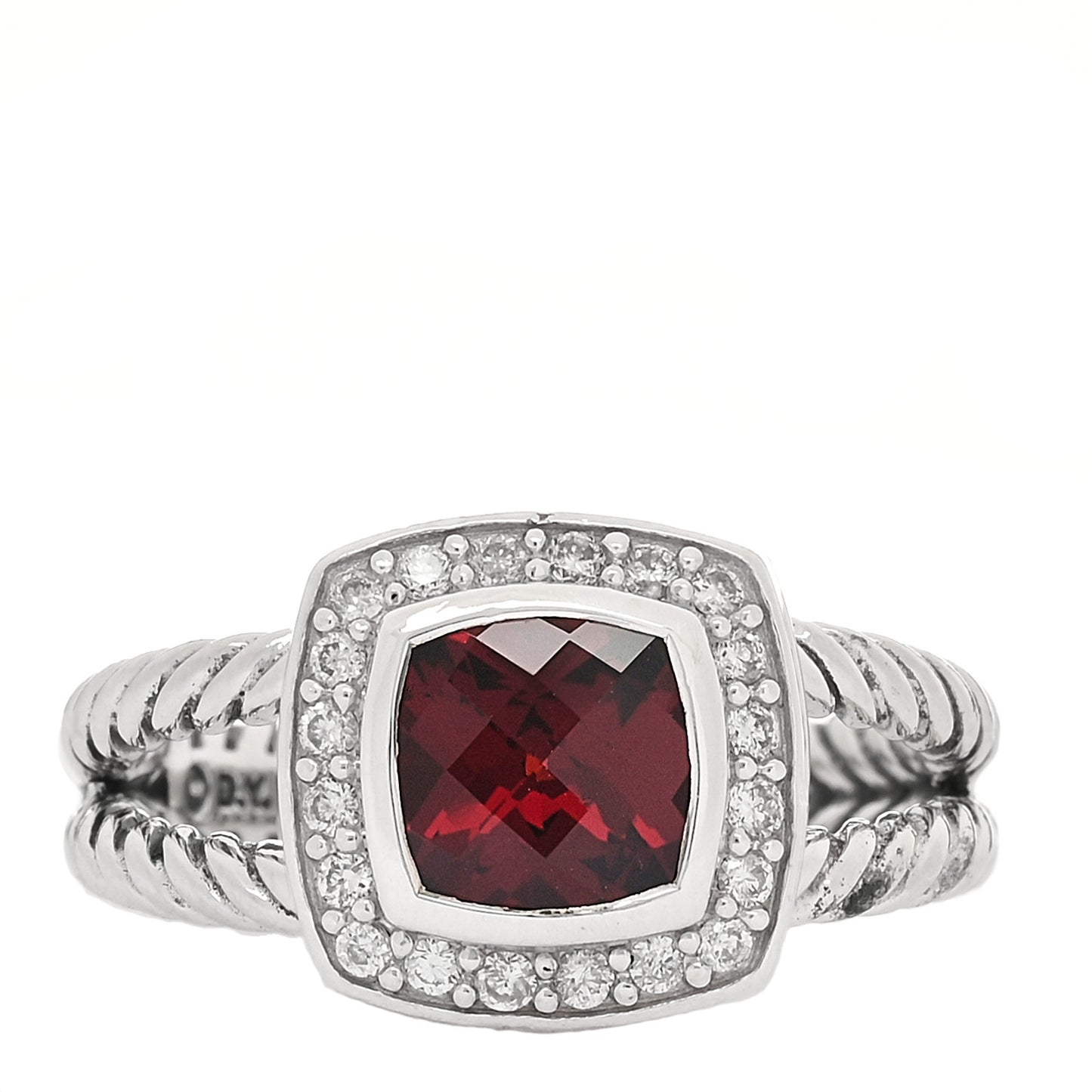 Sterling Silver Diamond Garnet 7mm Petite Albion Ring 52 6
