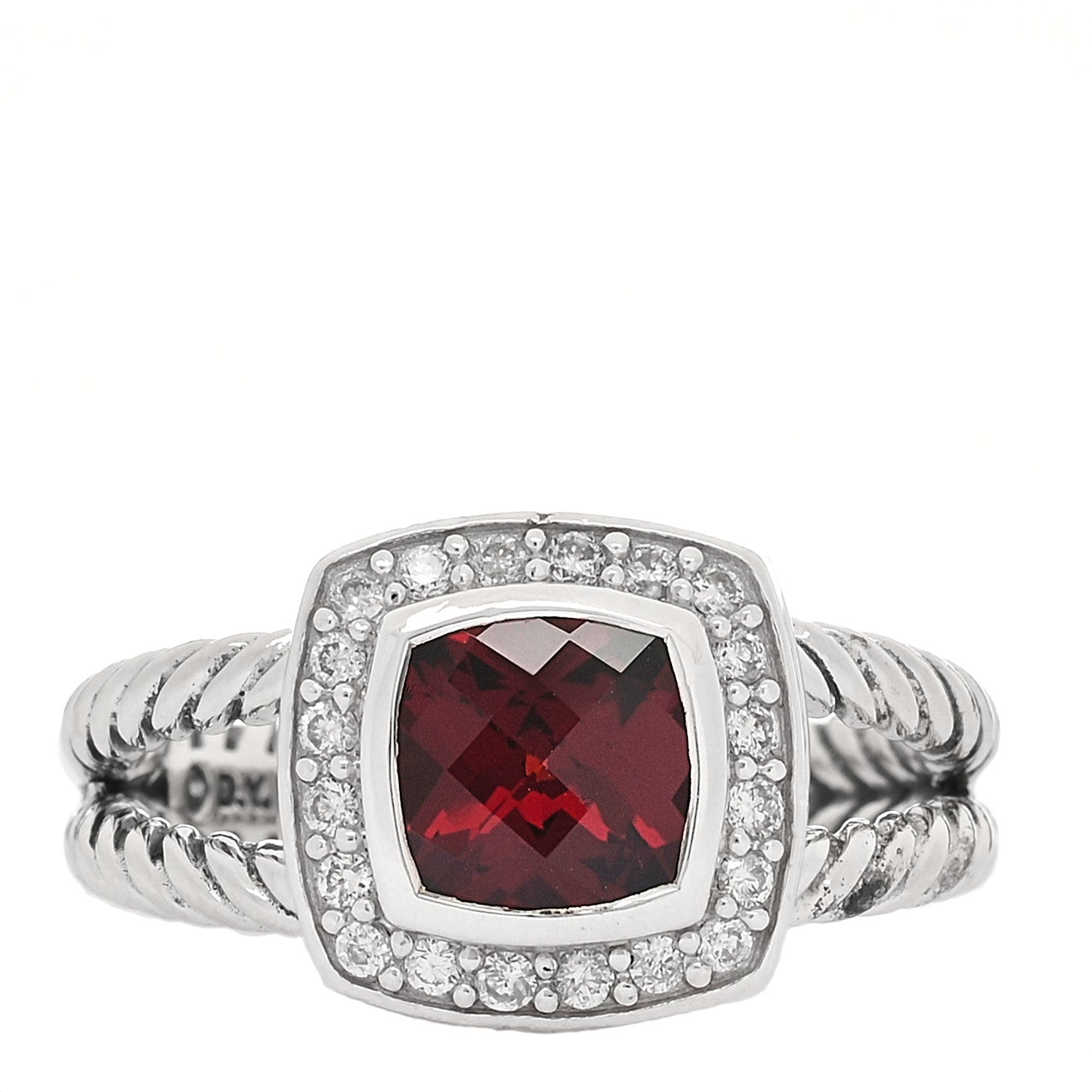 David Yurman Sterling Silver Diamond Garnet 7mm Petite Albion Ring 52 6 1 of 5