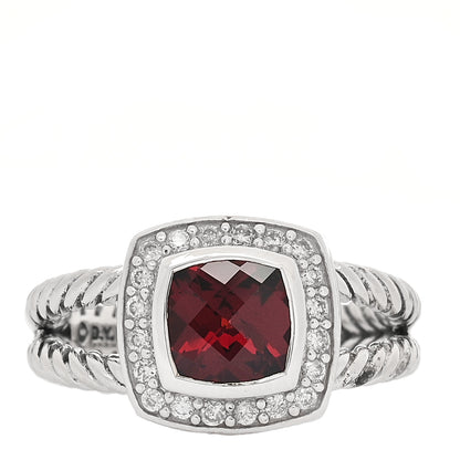 David Yurman Sterling Silver Diamond Garnet 7mm Petite Albion Ring 52 6 1 of 5