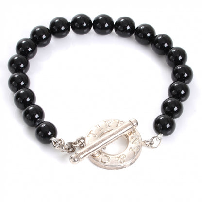 Tiffany Sterling Silver Black Onyx Bead Toggle Bracelet 1 of 6