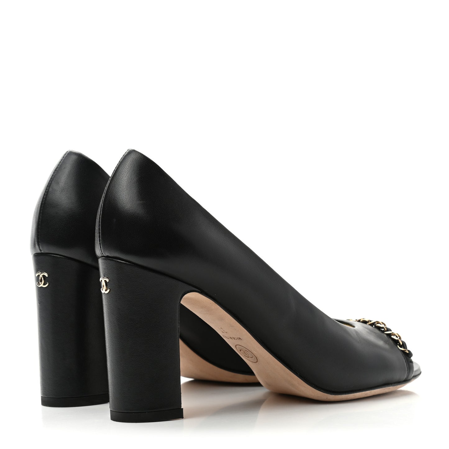 Lambskin Peep Toe CC Pumps 37 Black