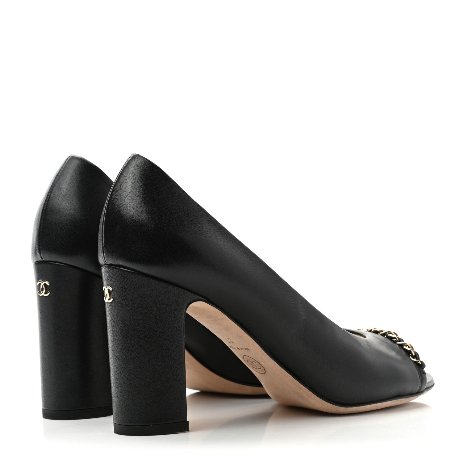 Chanel Lambskin Peep Toe CC Pumps 37 Black 4 of 12