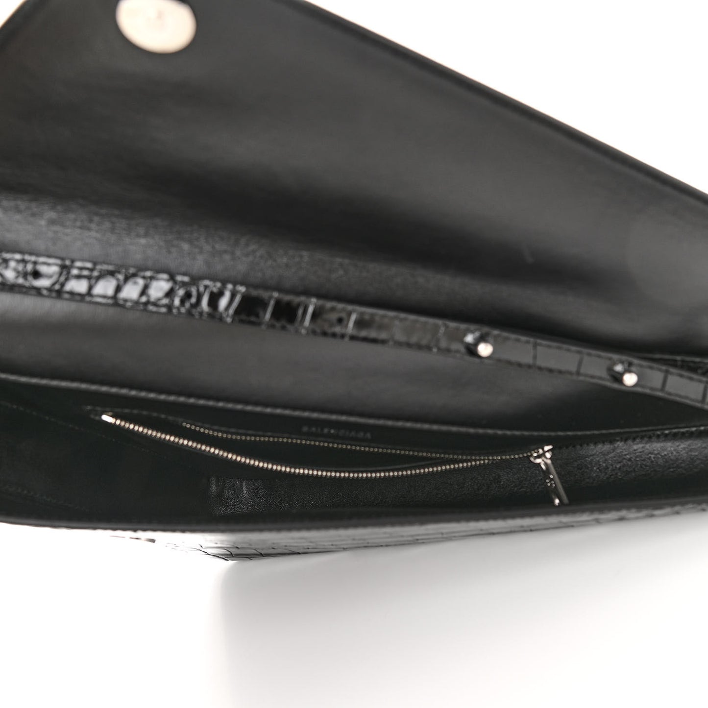 Calfskin Logo Crocodile Embossed Triangle Clutch Black White