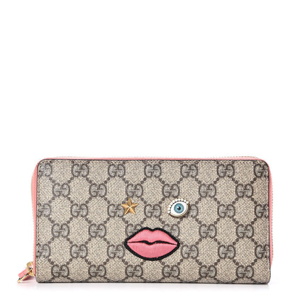 Gucci GG Supreme Monogram Embroidered Face Zip Around Wallet Pink 1 of 9