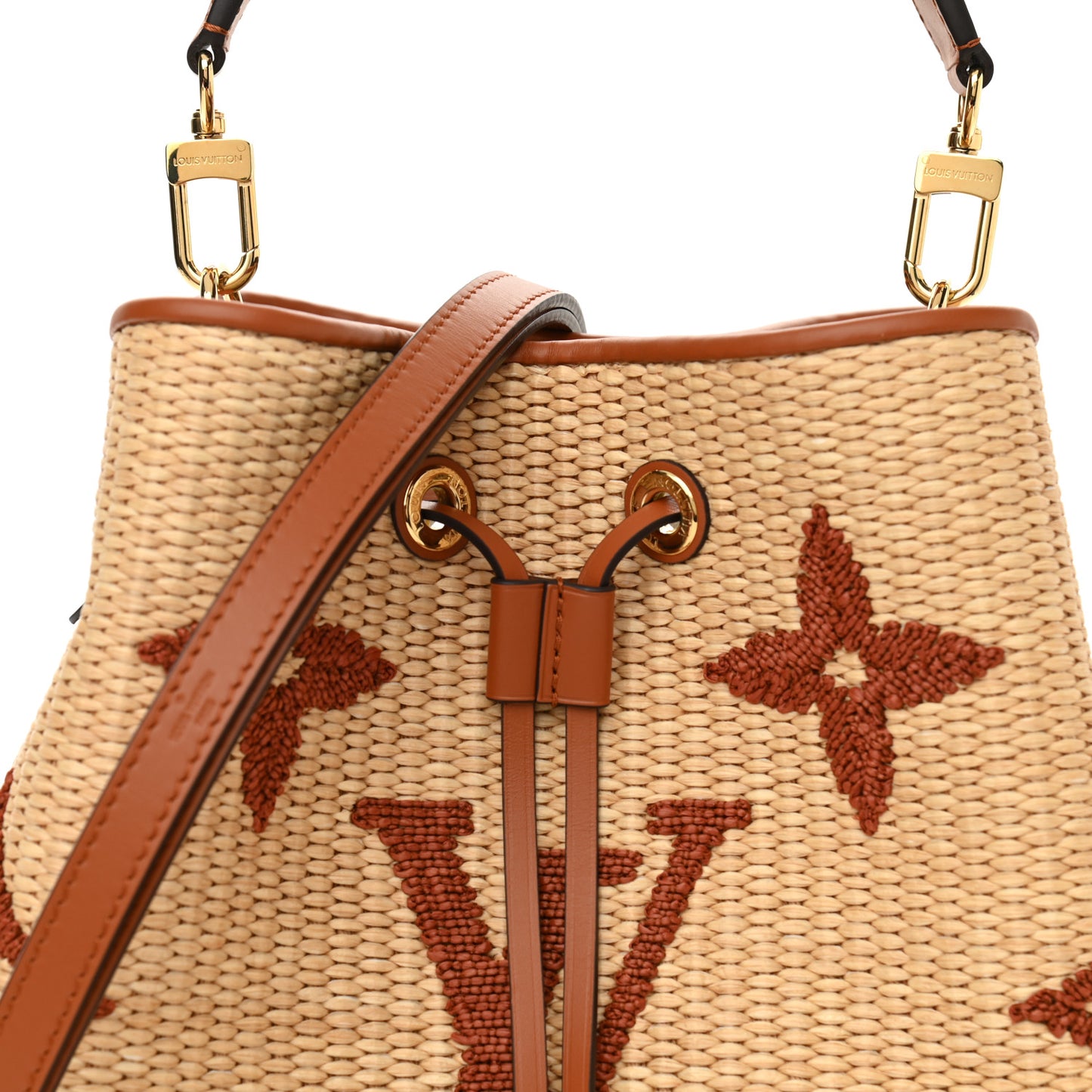 Raffia Calfskin Monogram Neonoe MM Tan
