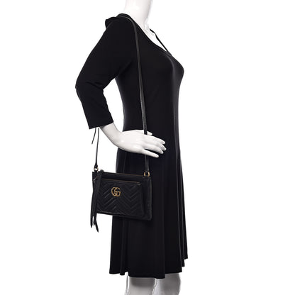 Gucci Calfskin Matelasse Small GG Marmont Double Zip Shoulder Bag Black 2 of 11