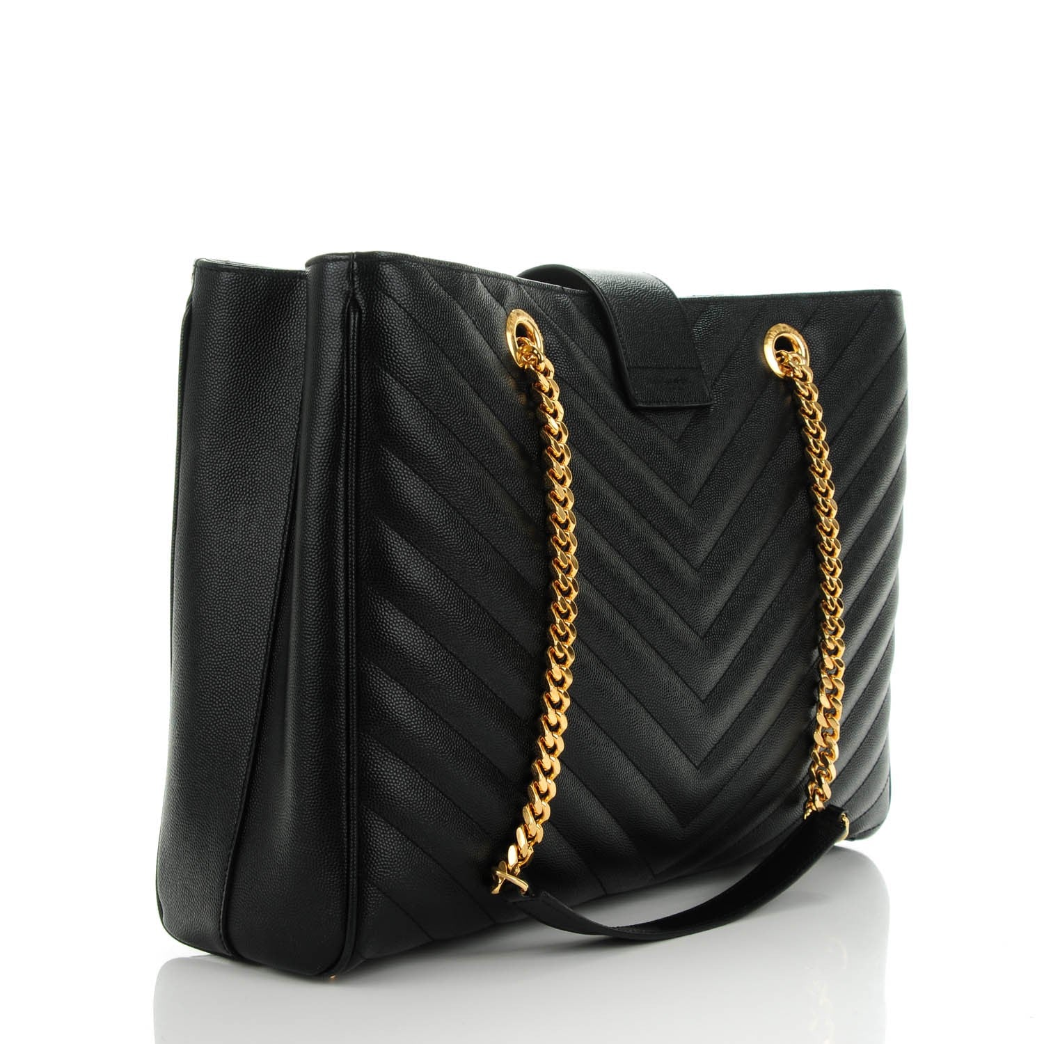 Saint Laurent Grain de Poudre Matelasse Chevron Monogram Shopping Bag Black 3 of 8