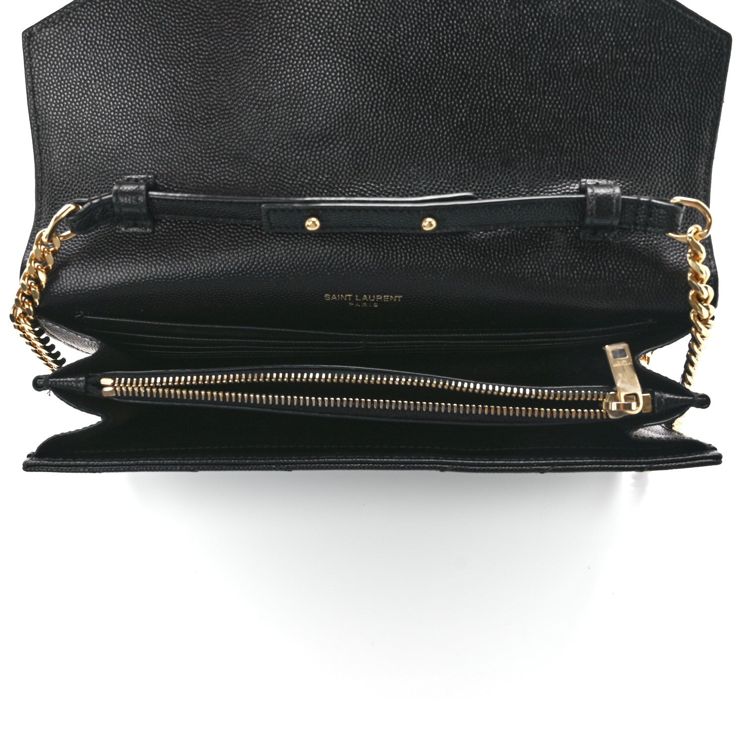 Saint Laurent Grain De Poudre Matelasse Chevron Monogram Chain Wallet Black 5 of 11