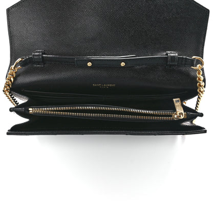 Saint Laurent Grain De Poudre Matelasse Chevron Monogram Chain Wallet Black 5 of 11
