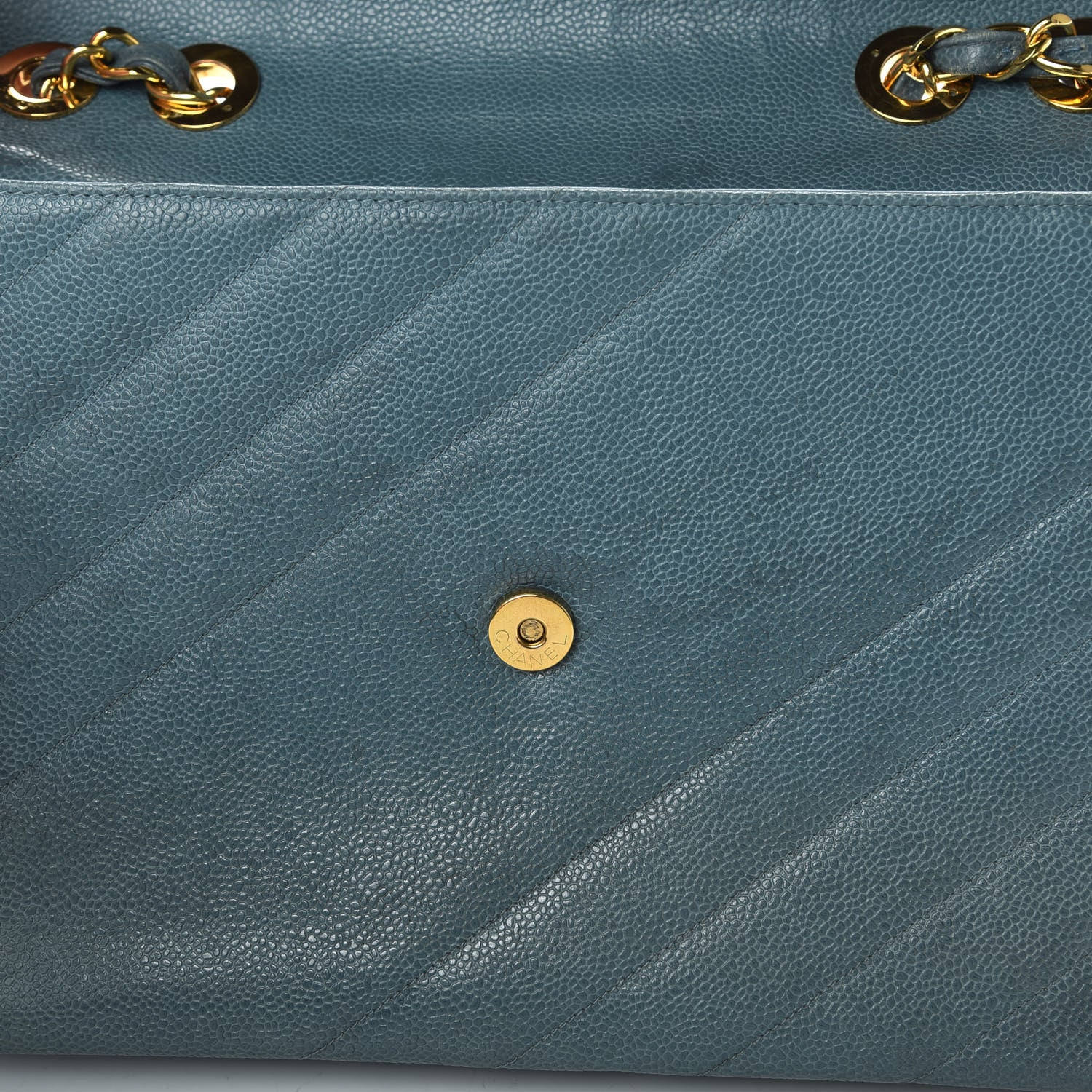 Chanel Caviar Diagonal Quilted Jumbo Single Flap Blue 14 of 18