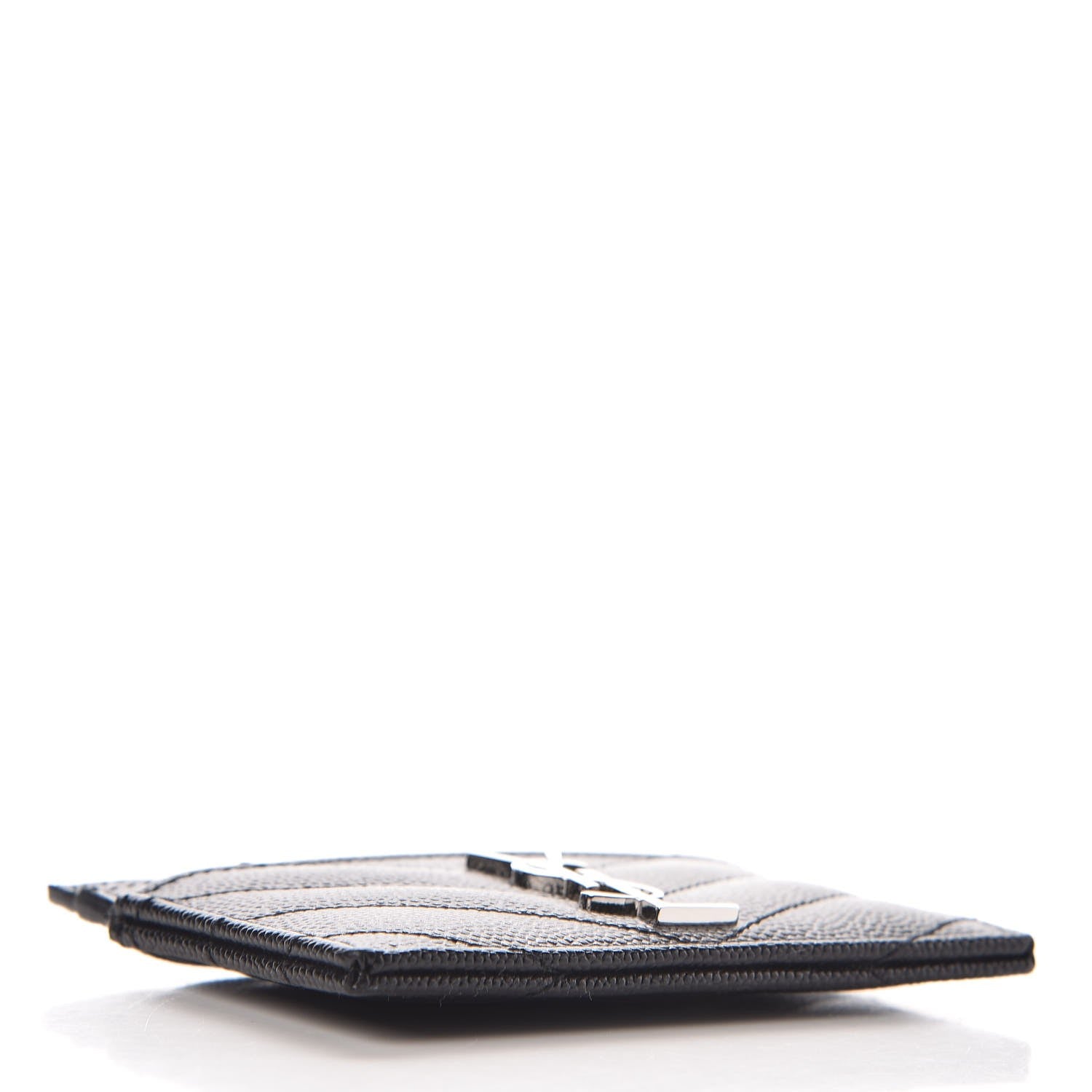 Saint Laurent Grain De Poudre Matelasse Chevron Monogram Credit Card Case Black 4 of 8