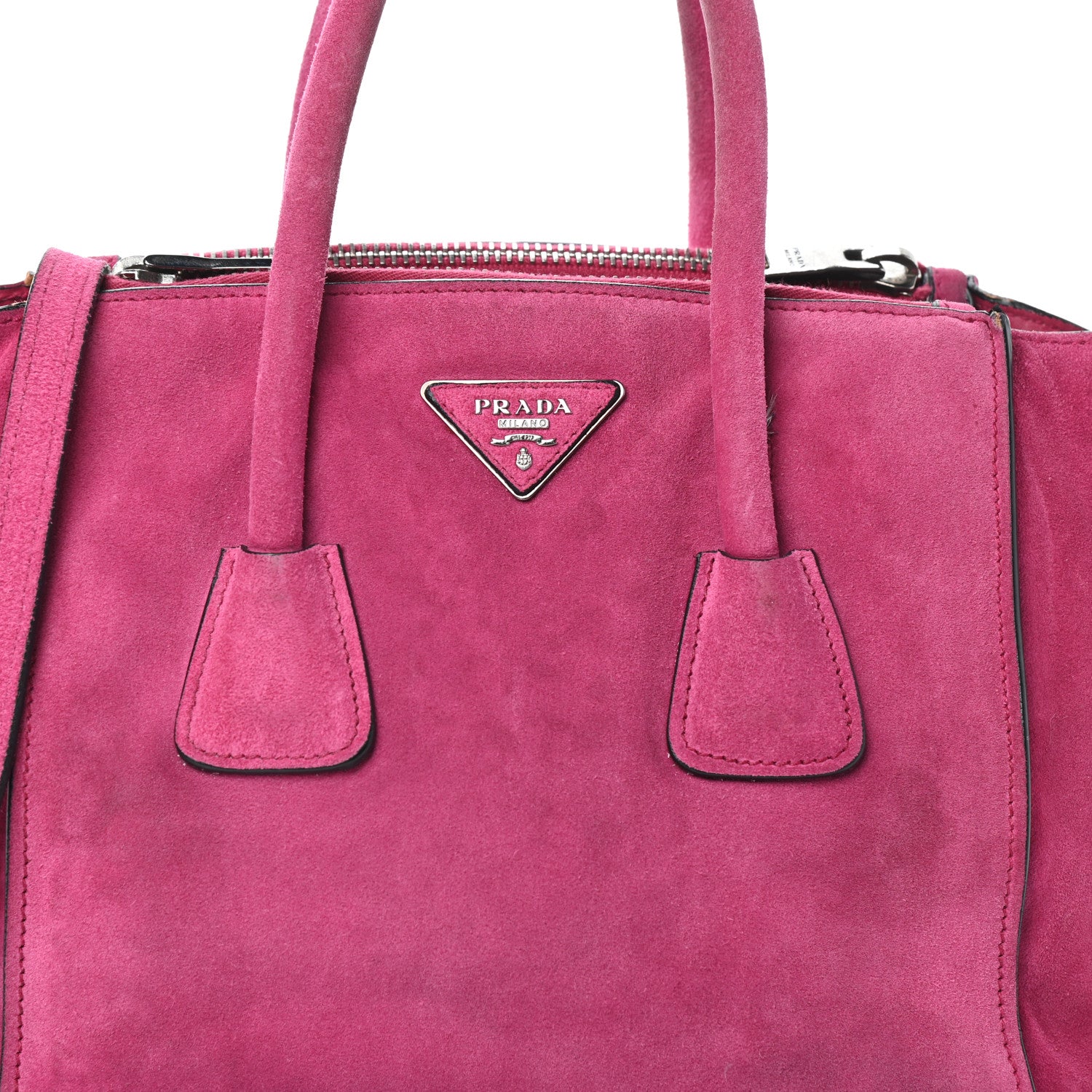Prada Scamosciato Suede Twin Pocket Tote Fuxia 7 of 9