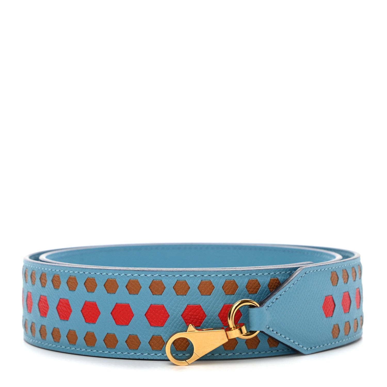 Hermes Epsom 40mm Hexagone Tressage Shoulder Strap Bleu De Nord Rouge De Coeur Gold 1 of 5