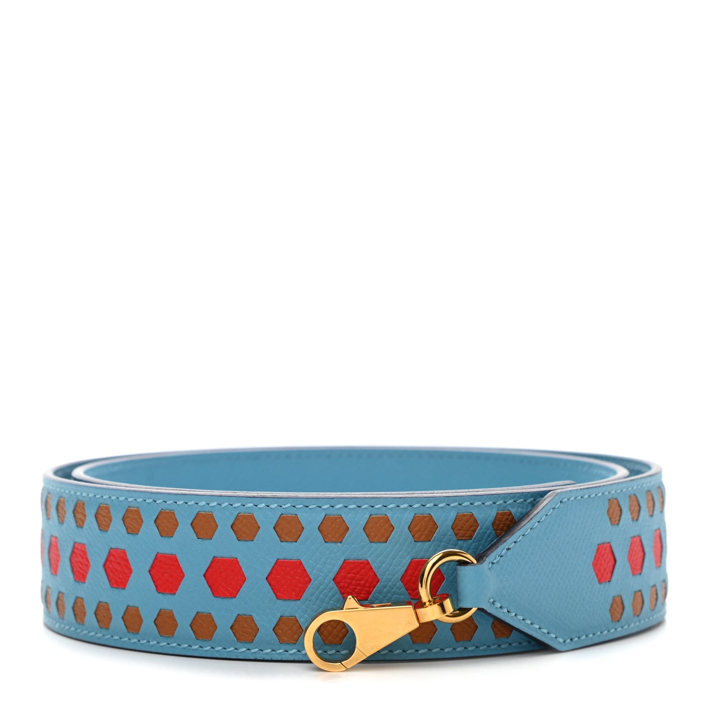 Epsom 40mm Hexagone Tressage Shoulder Strap Bleu De Nord Rouge De Coeur Gold