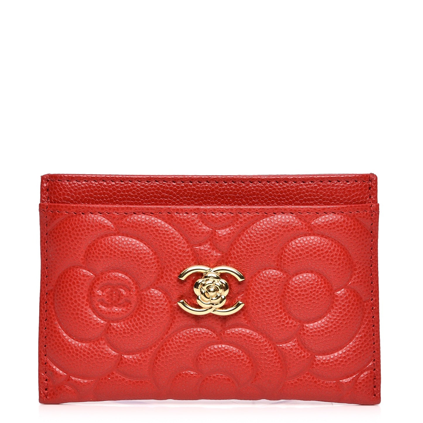 Caviar Camellia Embossed Card Holder Red