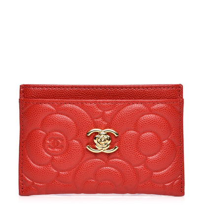 Chanel Caviar Camellia Embossed Card Holder Red 1 of 18