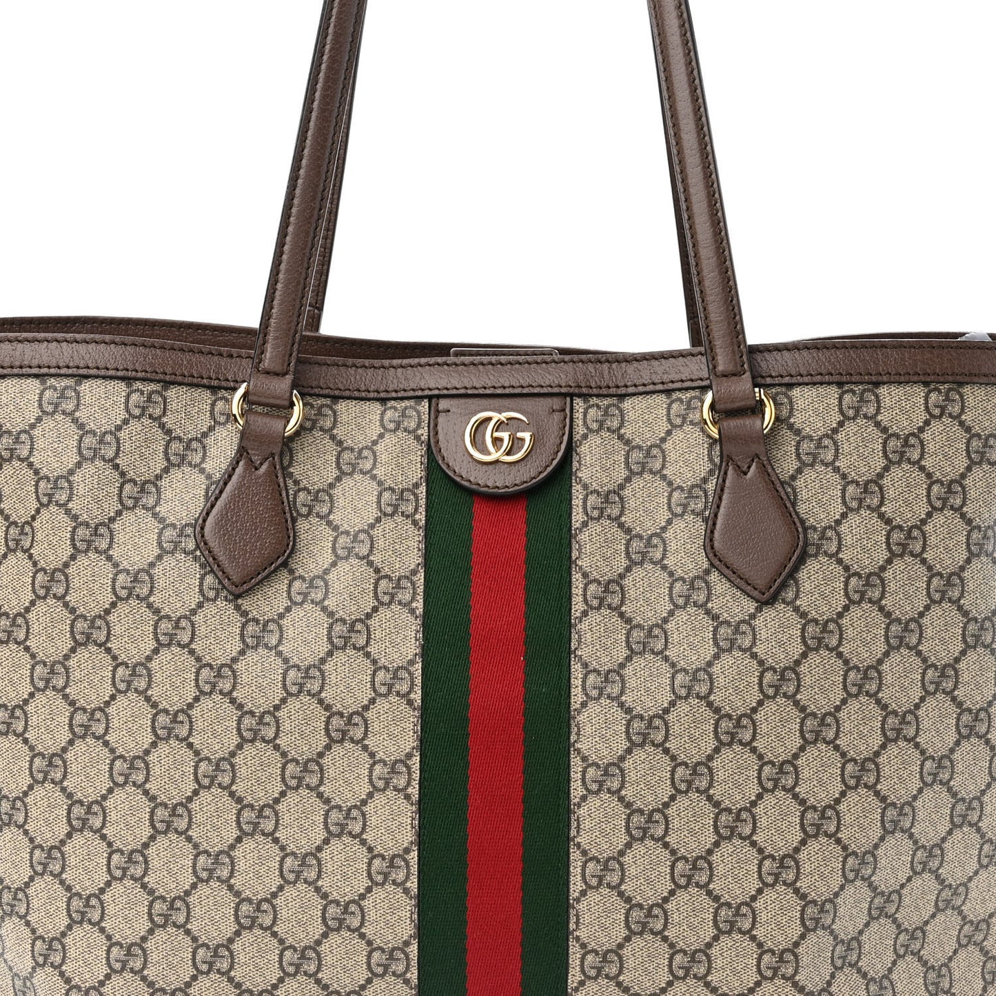 GG Supreme Monogram Textured Calfskin Web Medium Ophidia Shopping Tote Beige Ebony New Acero