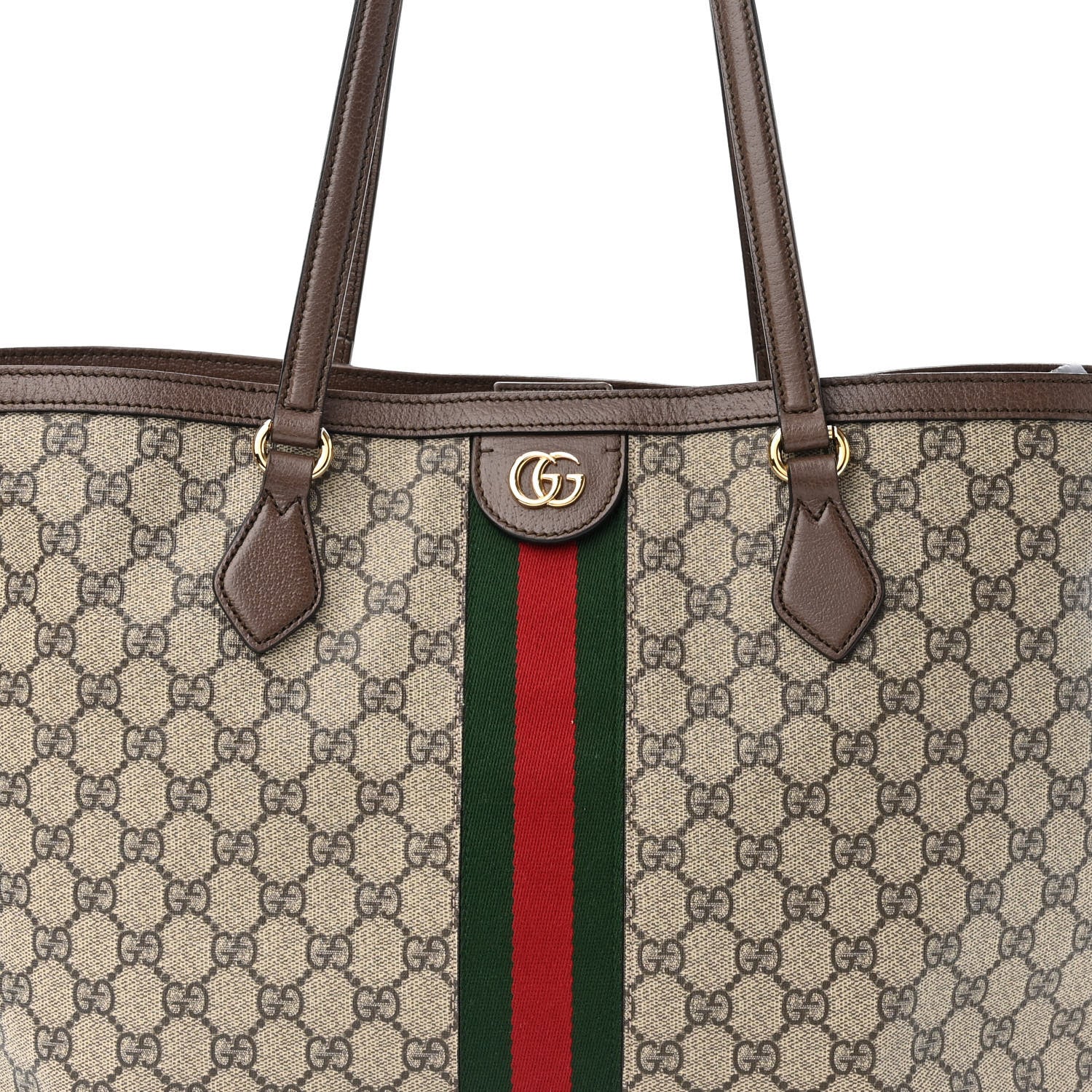 Gucci GG Supreme Monogram Textured Calfskin Web Medium Ophidia Shopping Tote Beige Ebony New Acero 8 of 12