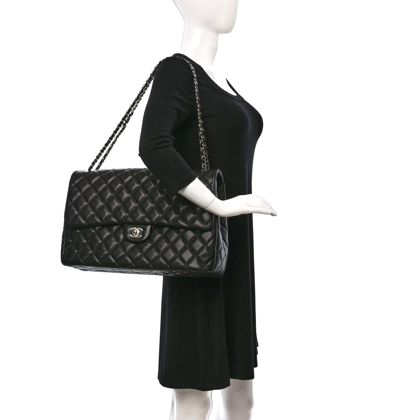 Caviar Quilted XXL Travel Flap Bag Black