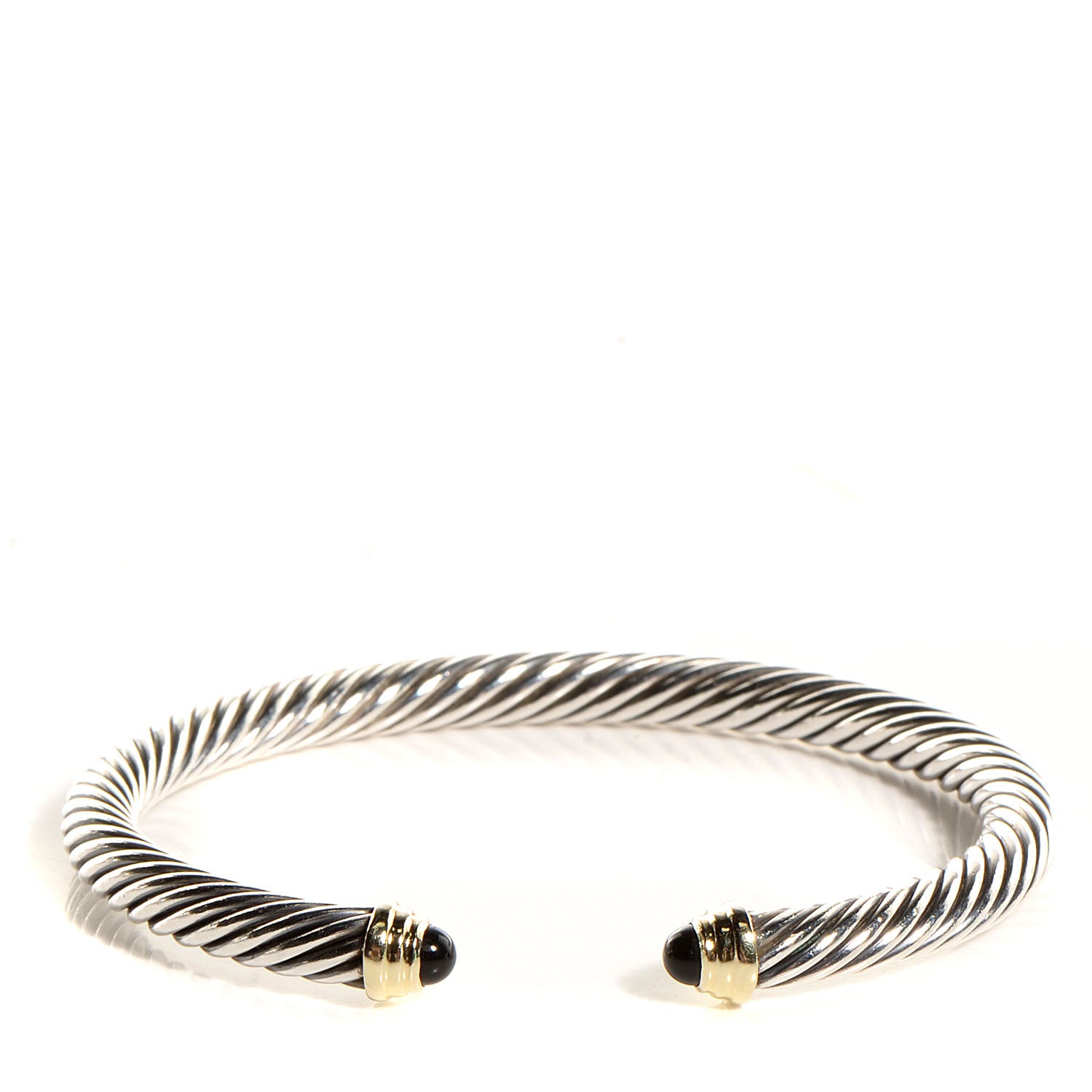 David Yurman Sterling Silver 14K Yellow Gold Black Onyx 5mm Cable Classics Bracelet 1 of 5