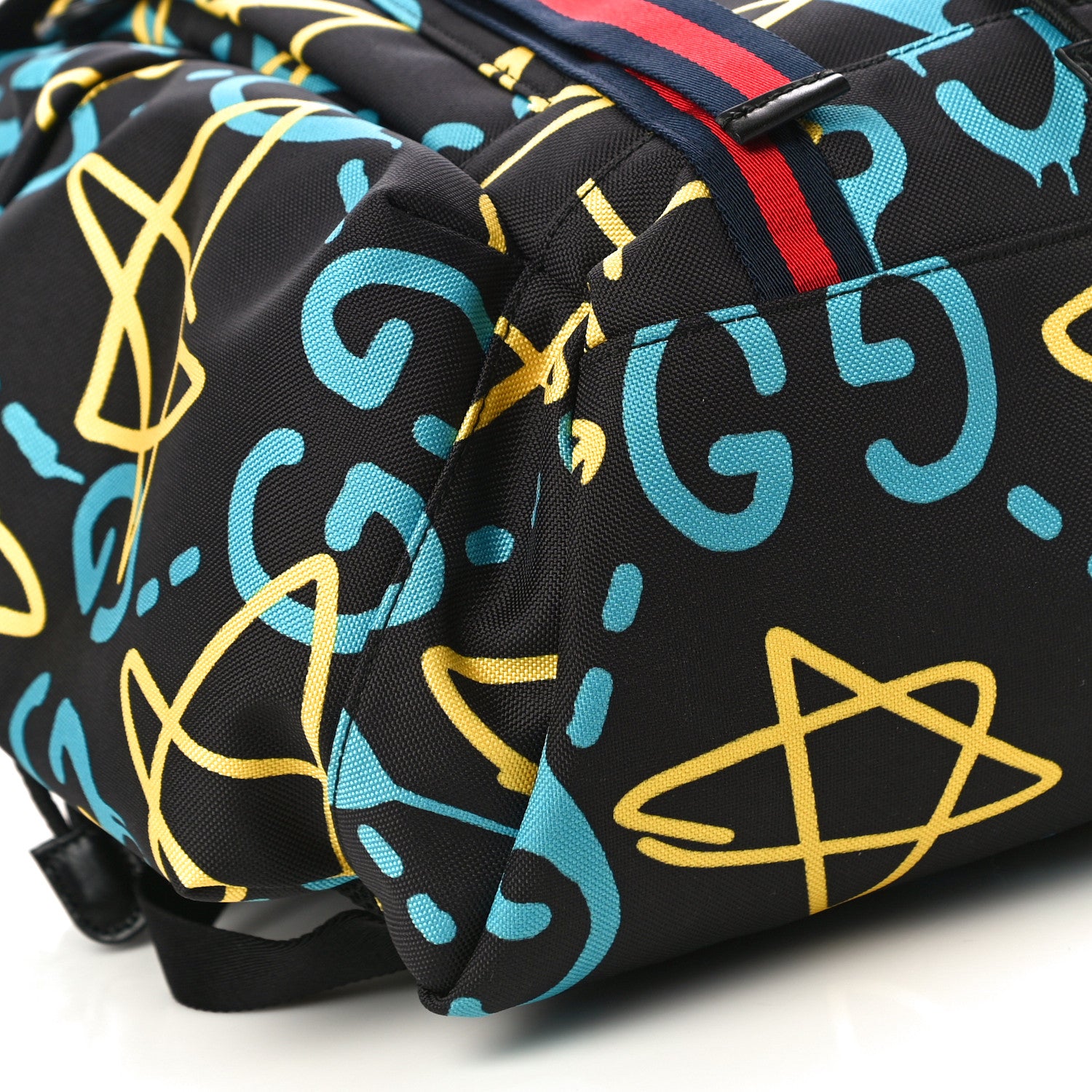 Gucci Techno Canvas GucciGhost Double Buckle Backpack Black New Acquamarine 11 of 12
