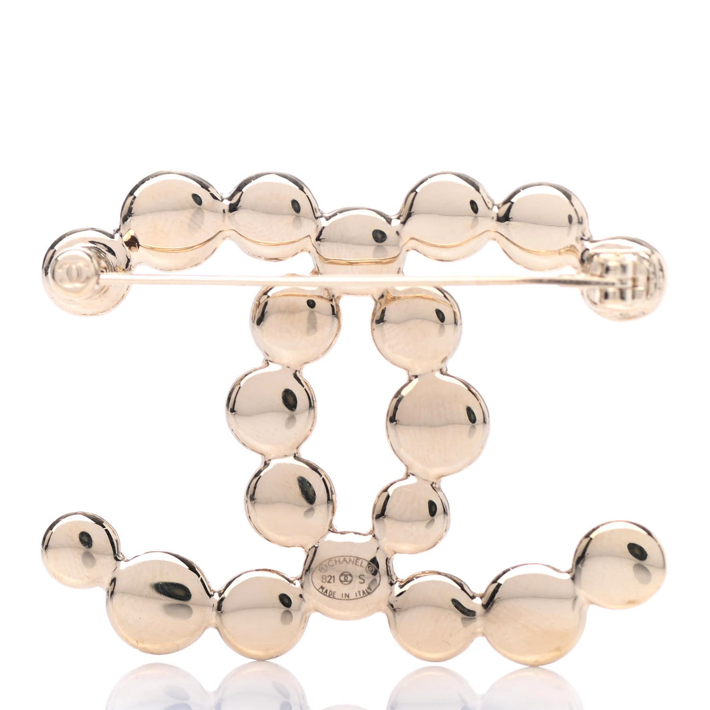 Metal Beaded CC Brooch Gold