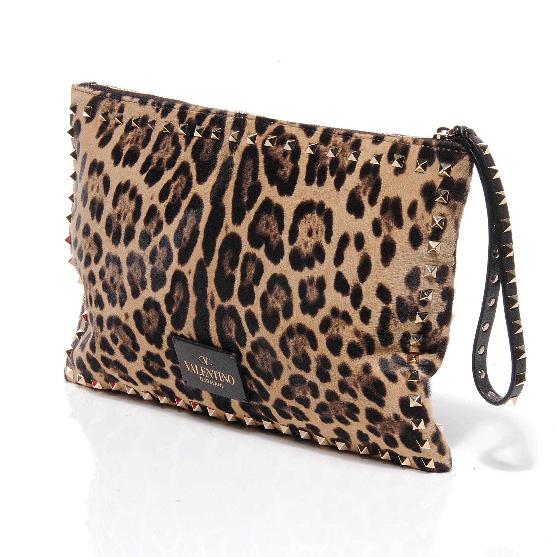 Valentino Garavani Calf Hair Leopard Print Rockstud Zip Wristlet Pouch Leopard 3 of 9
