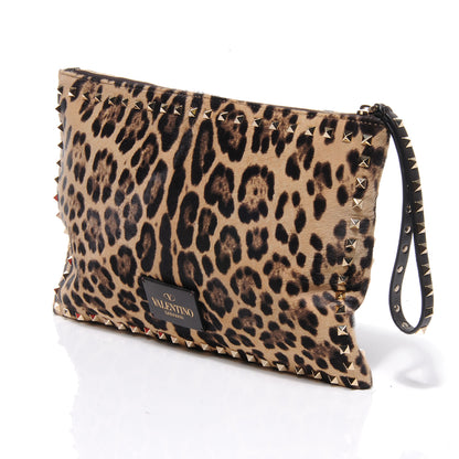 Valentino Garavani Calf Hair Leopard Print Rockstud Zip Wristlet Pouch Leopard 3 of 9