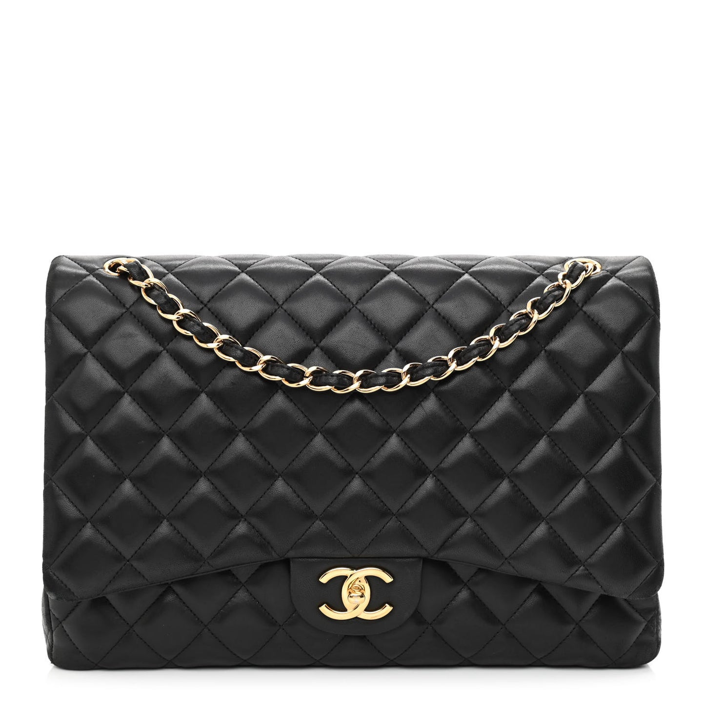 Lambskin Quilted Maxi Double Flap Black