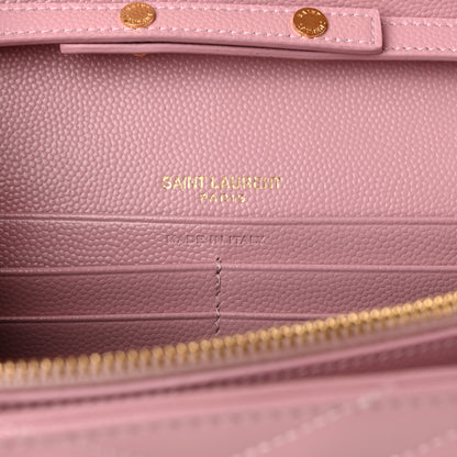 Saint Laurent Grain De Poudre Matelasse Chevron Monogram Chain Wallet Tender Pink 5 of 8