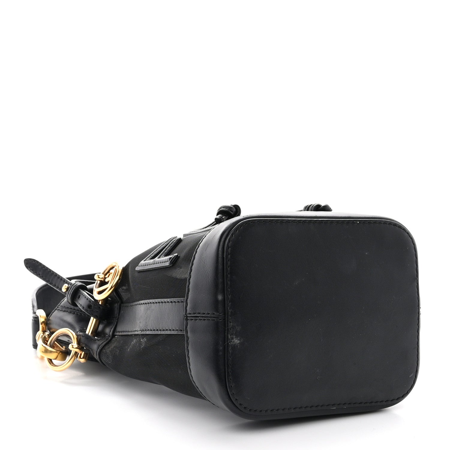 Fendi Mesh Vitello King F is Fendi Logo Embroidered Mini Mon Tresor Bucket Bag Black 4 of 11