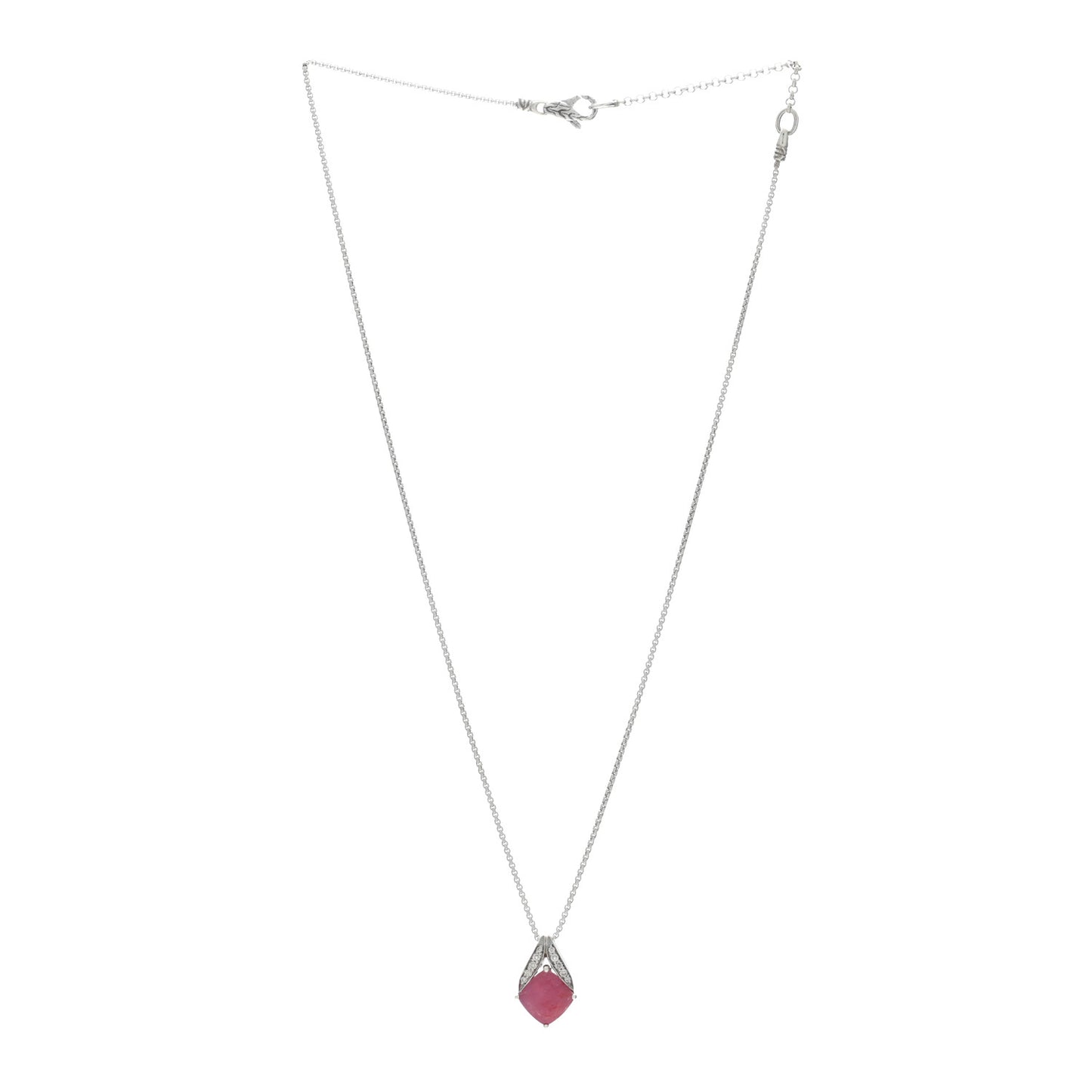Sterling Silver Diamond Ruby Pendant Necklace