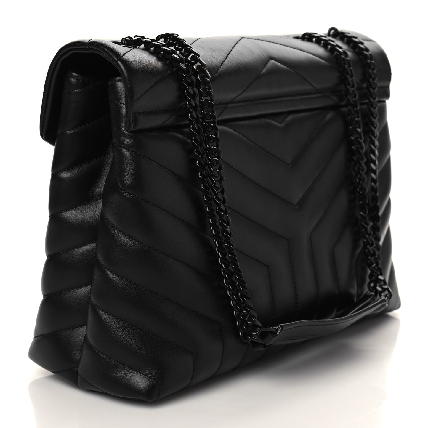 Calfskin Y Quilted Monogram Medium Loulou Chain Satchel Black