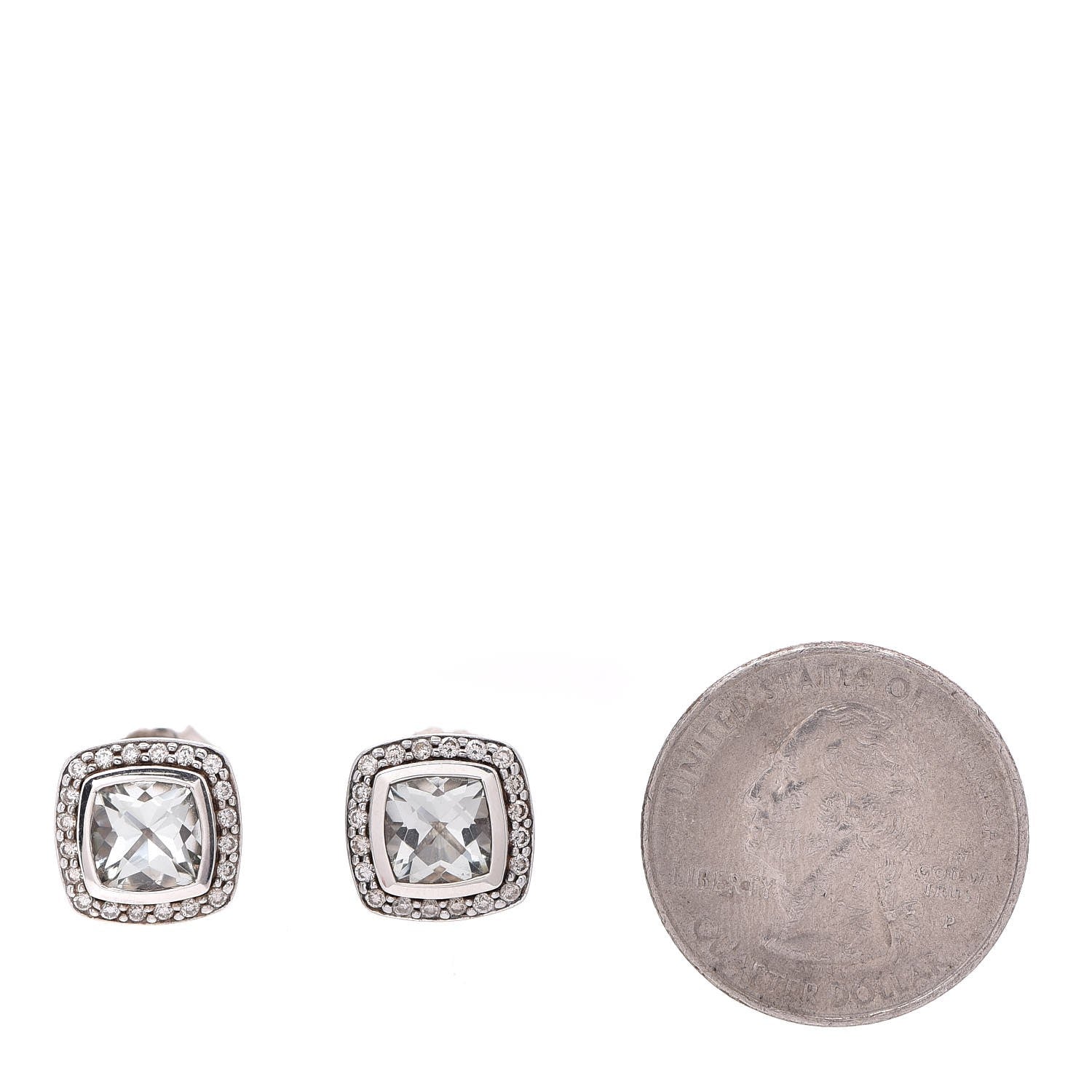 David Yurman Sterling Silver Diamond Prasiolite 7mm Petite Albion Earrings 2 of 17