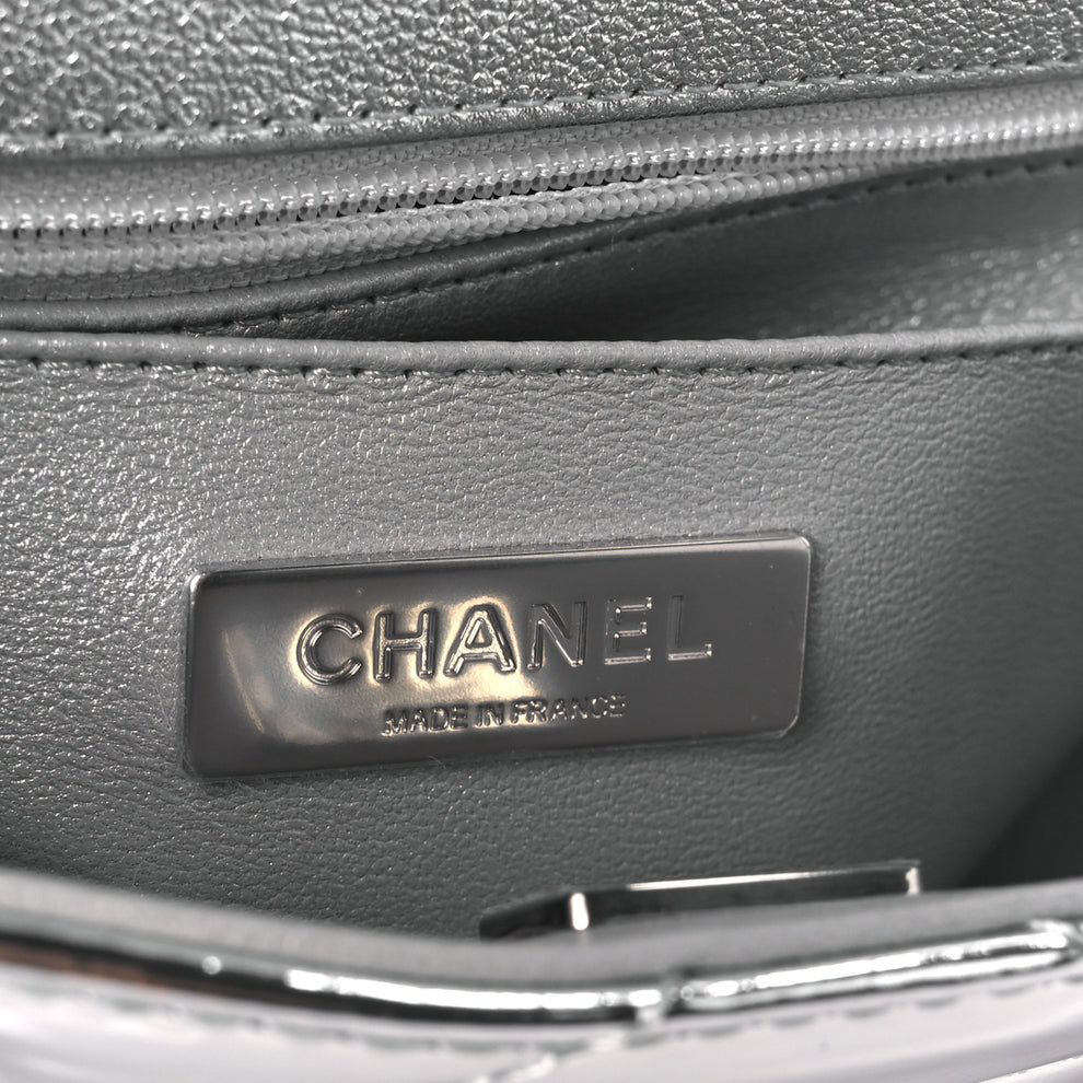 Small Any Map Chanel Mirror Calfskin Small Top Handle Clutch With Chain Silver ...